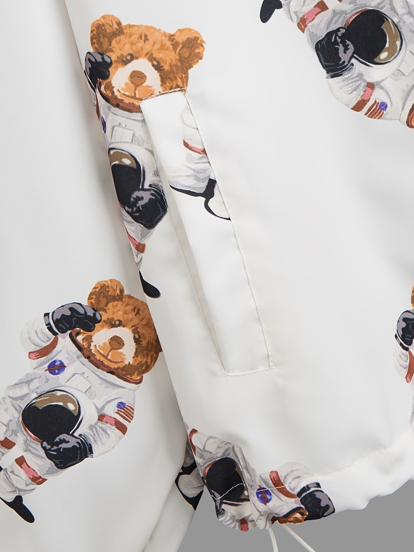 Bear Print Hooded Jacket Long Sleeve Outerwear For Spring & Fall