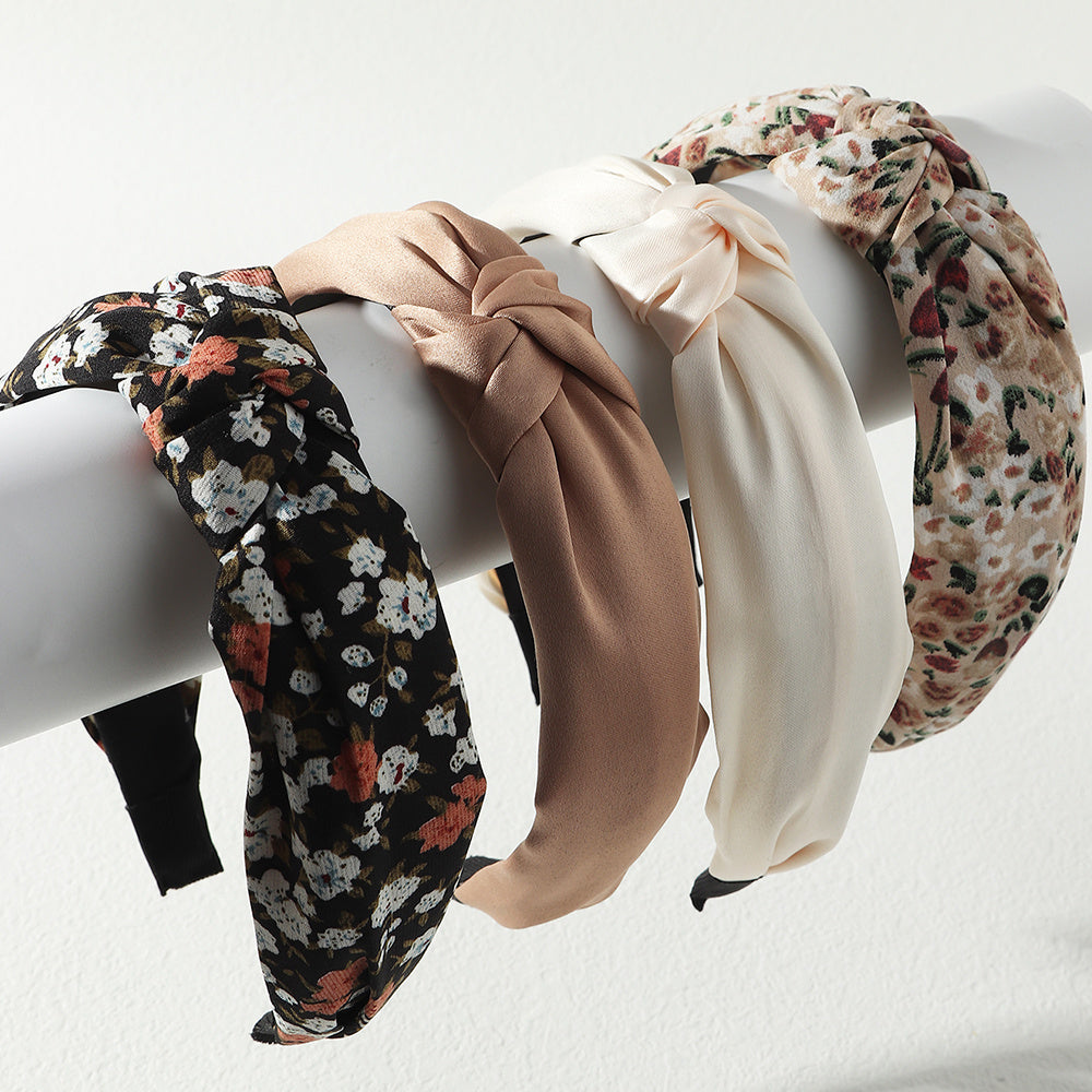 4pcs Flower Print Knot Decor Headband Set