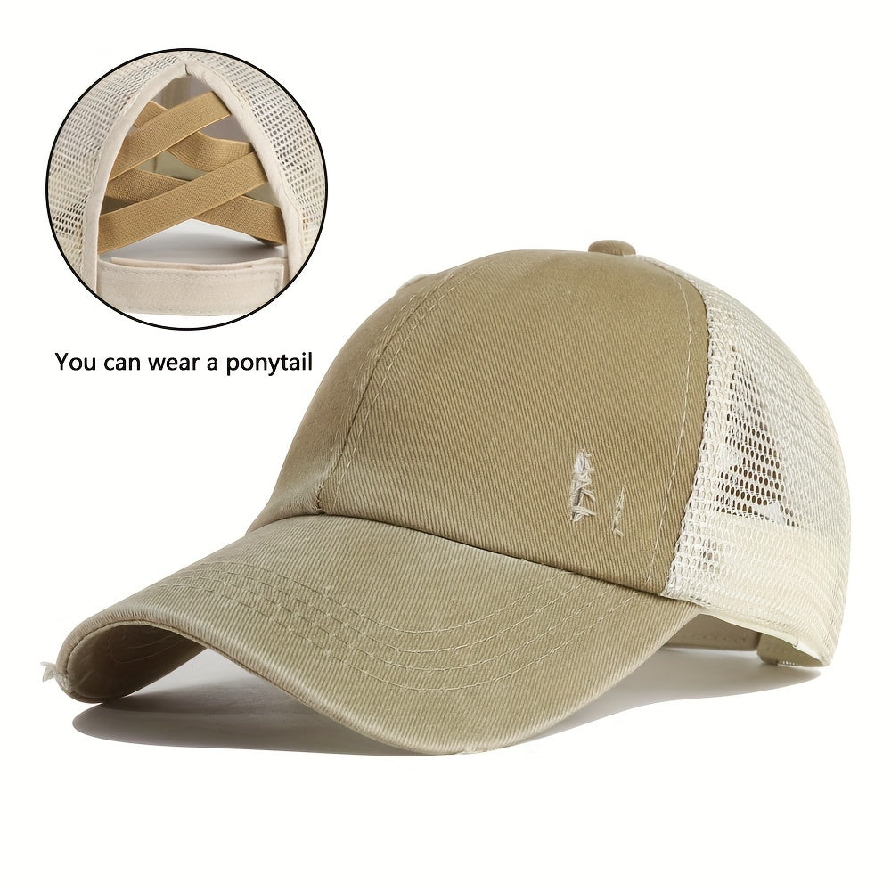 High Ponytail Baseball Cap Grid Criss Cross Ponytail Hat