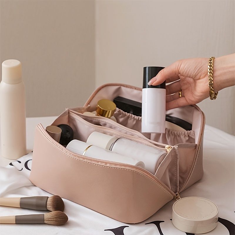 Large Capacity Portable Faux Leather Cosmetic Bag
