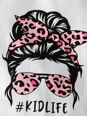 Baby Girl Cartoon Print Romper & Leopard Print Flared Set