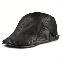Leather Adjustable Ear Protection Newsboy Cap for Men's Dad