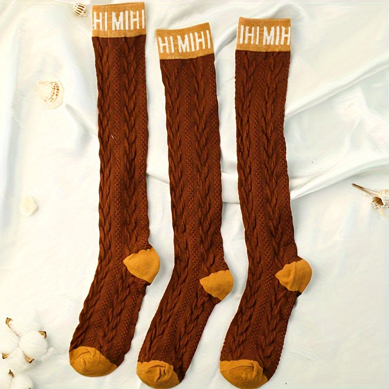 1 2 3 Pairs Letter Print Socks Comfy Colorblock Crew Socks Women's Stockings