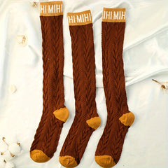 1 2 3 Pairs Letter Print Socks Comfy Colorblock Crew Socks Women's Stockings
