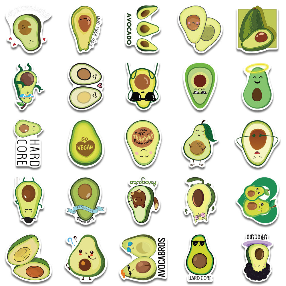 50pcs Cartoon Avocado Waterproof Stickers for Phone Notebook Decoration