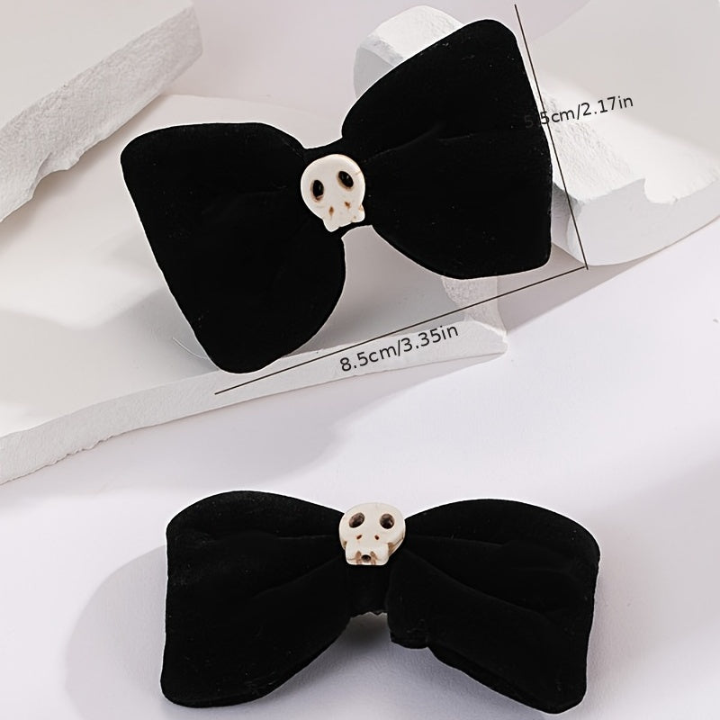 Velvet Skull Bow Hair Clip Cyberpunk Hair Pin Barrette Accessories