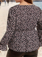 Plus Size Ditsy Floral Print Peplum Blouse