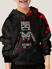 Pixel Robot Print Kid's Hoodie Unisex Pullover