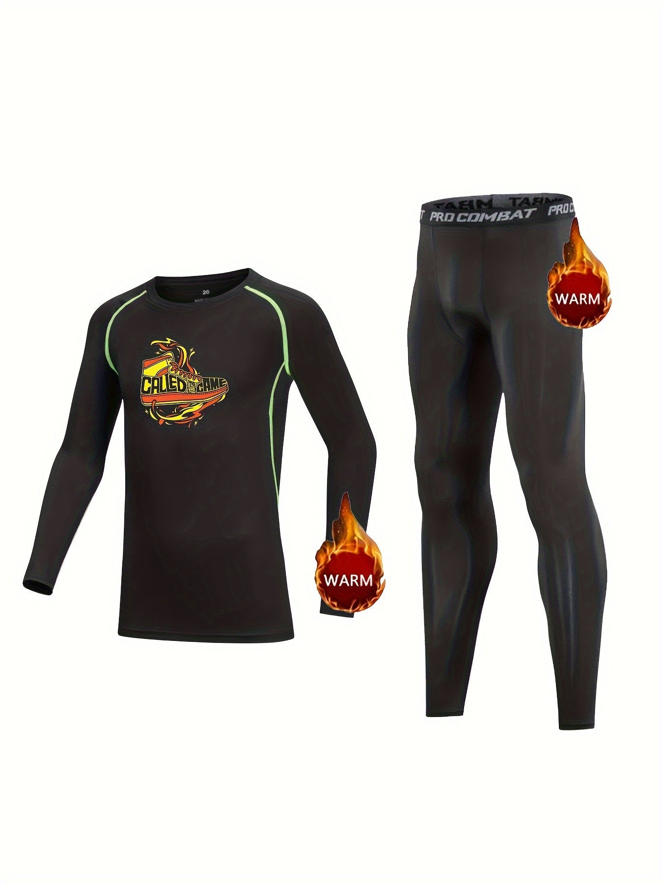 Kids Compression Fleece Sets Shoes Pattern Pullover & Pants