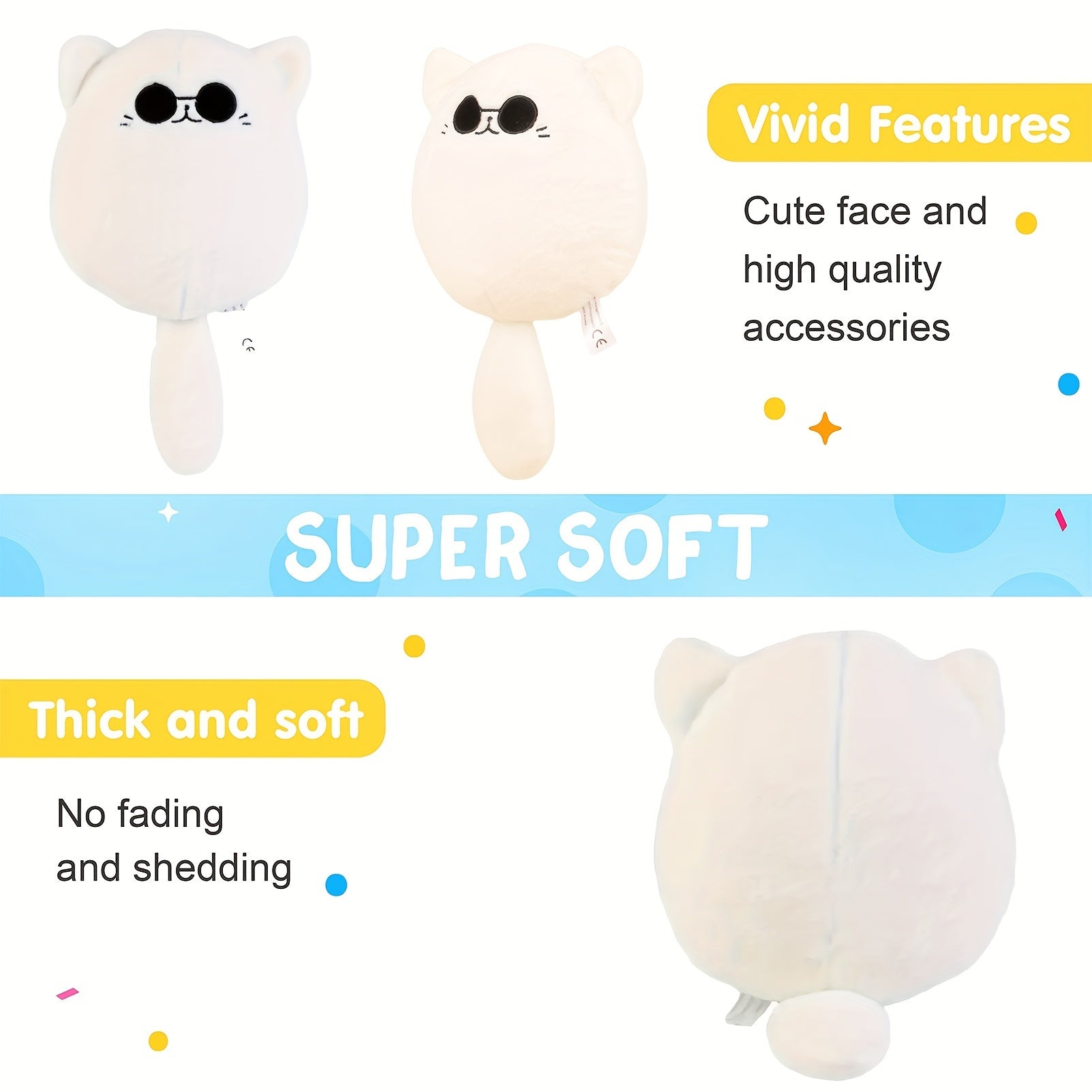 Cat Plush Toy with Glasses Stuffing Huggable Doll Stylish Plushie