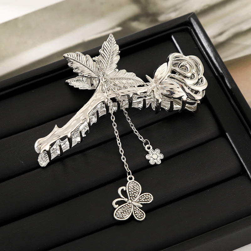 Metal Rose Hair Claw Clip Silver