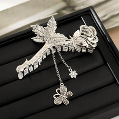 Metal Rose Hair Claw Clip Silver