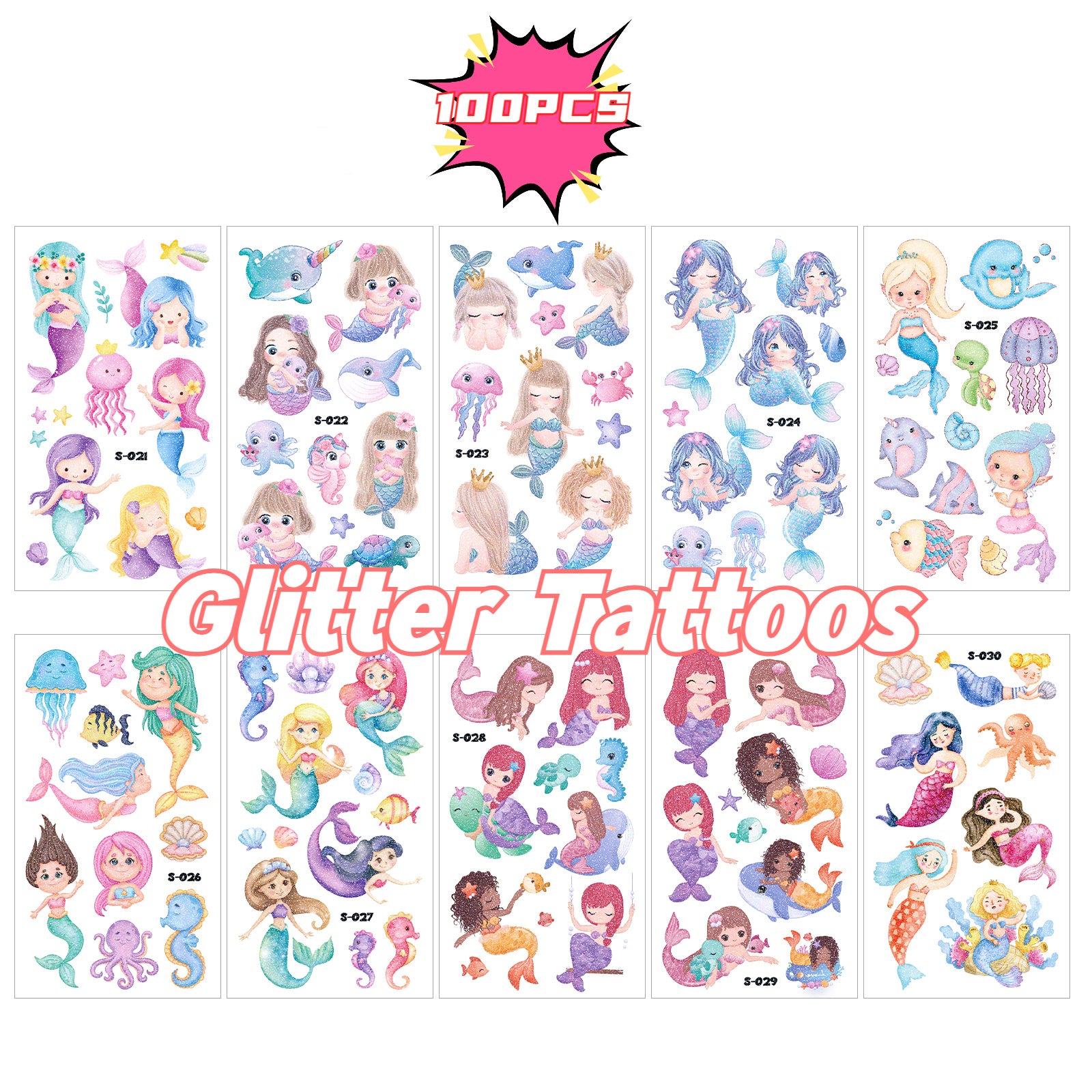 10pcs 100 Temporary Tattoos Body Stickers For Kids Birthday Party