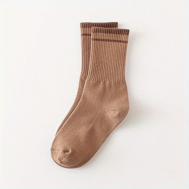 6 Pairs Striped Crew Socks Breathable All-match Women's Stockings & Hosiery