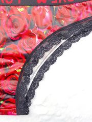  Rose Print Romantic Bra & Panties Set Women's Plus Sexy Lingerie Set