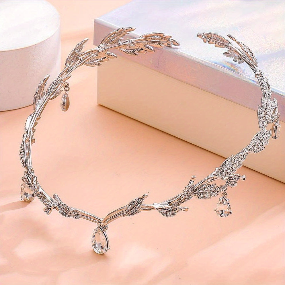 Emerald Green Fairy Crown Tiara Crystal Leaf Elf Bandana Cosplay