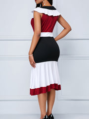  Colorblock Cap Sleeve Midi Dress