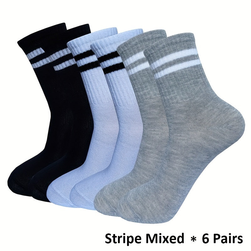 6 Pairs Striped Crew Socks Comfy & Breathable Sports Socks Women's Stockings