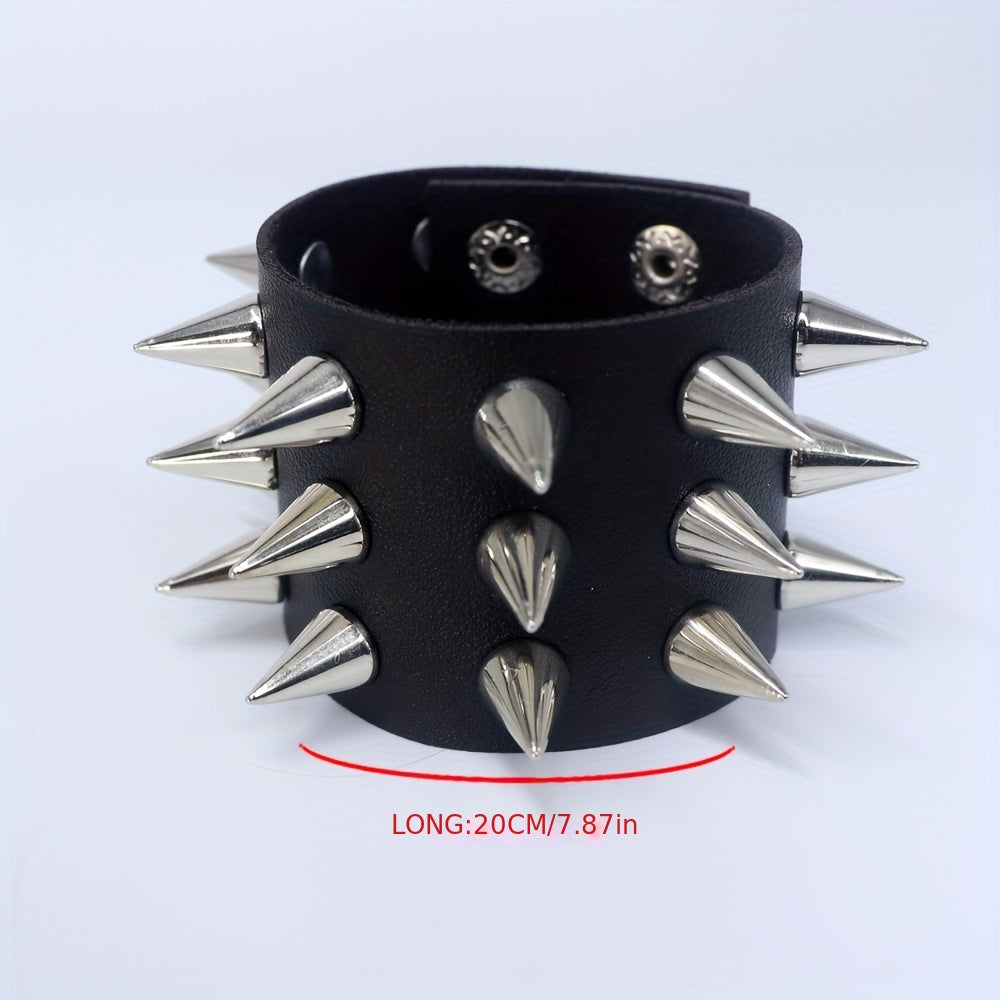 Men's Rivets Spikes Decor Bracelet Gothic Punk PU Leather Bracelet