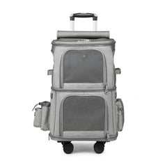 Rolling Pet Carrier For Dogs 2 Compartments & Wheels