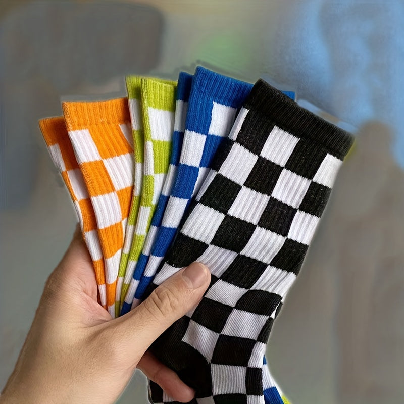 4 Pairs Plaid Crew Socks Breathable Women's Stockings
