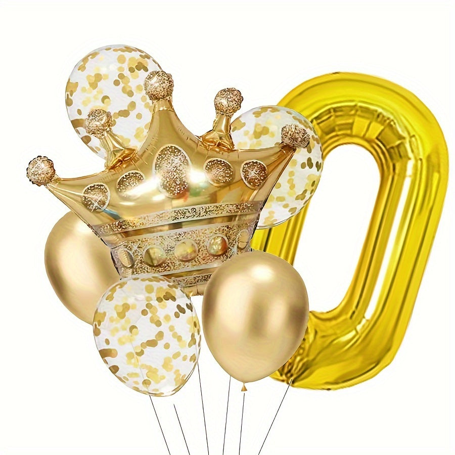 7pcs Metallic Birthday Number Balloon Set Gold Number 0-9 Sequin Balloons