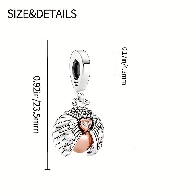 Ladybug Charm Pendant Silver Plated Rhinestone Bead Bracelet Jewelry