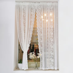 Pastoral Rose Floral Embroidered Sheer Curtain Panels for Bedroom