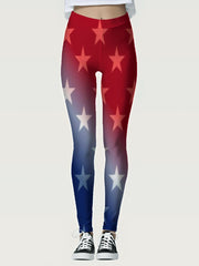 Flag Star Print Skinny Leggings Casual Stretchy Leggings