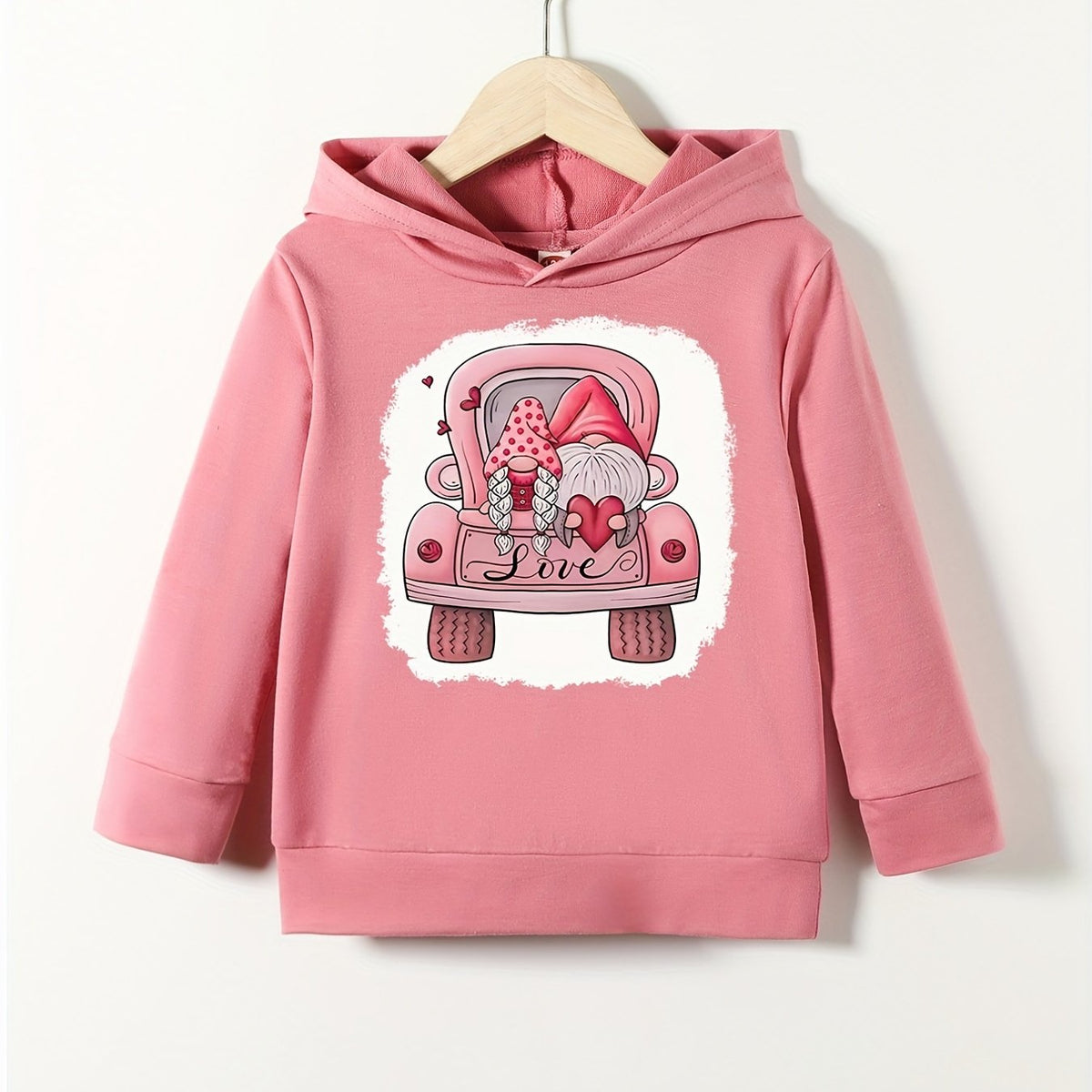 Christmas Truck Print Hooded Sweatshirt Top for Girls