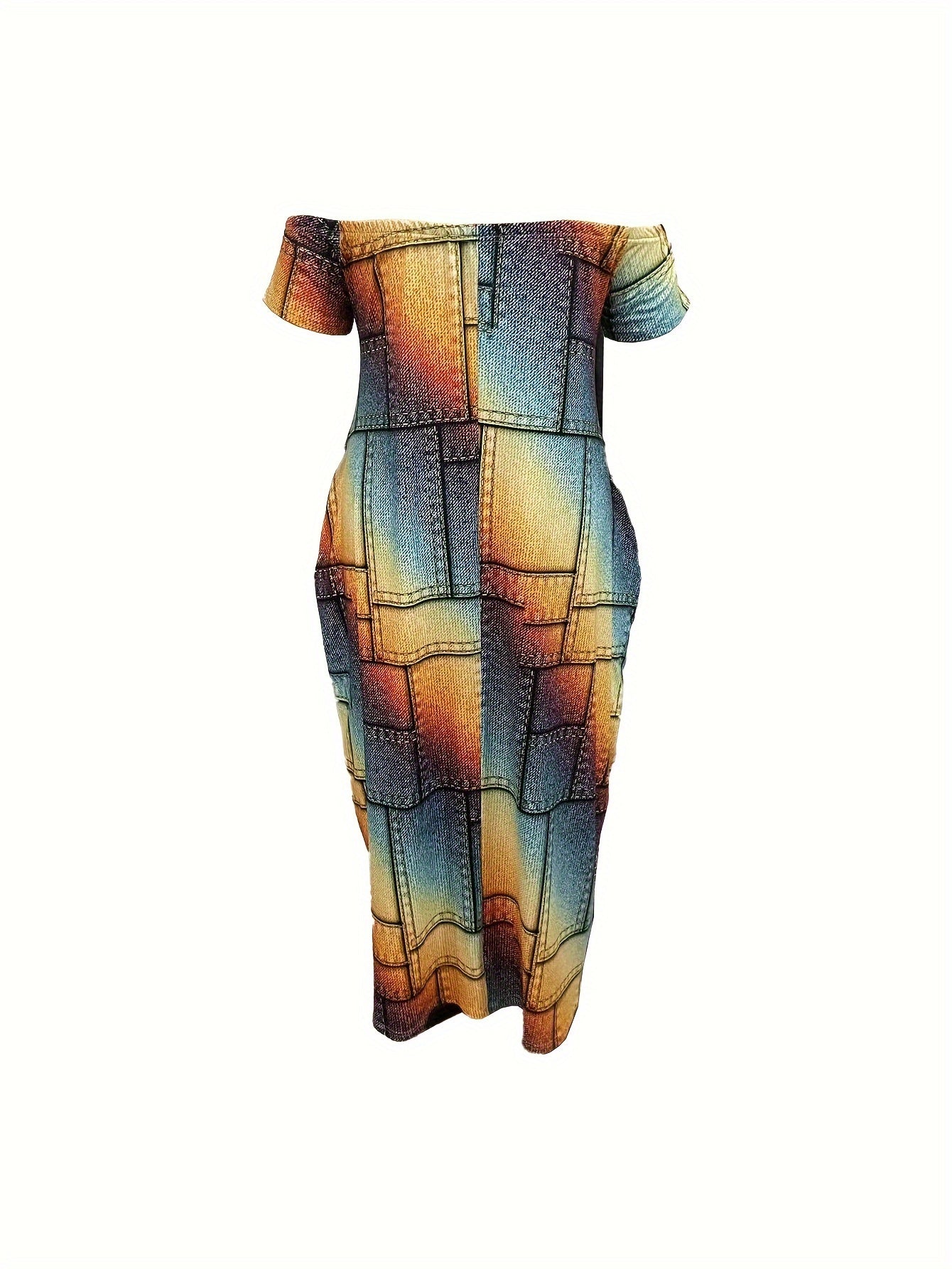  Geometric Print Off Shoulder Maxi Dress with Pockets