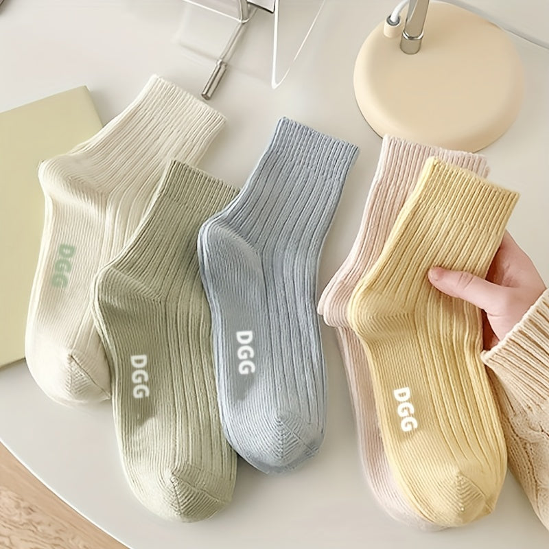 5 Pairs Candy Socks Thick Line Sports Letter Mid tube Socks Women's