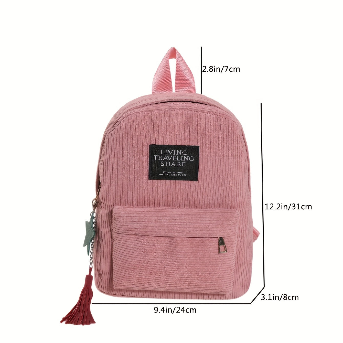 Tassel Pendant Large Capacity Backpack Corduroy Durable Lightweight Laptop Bag
