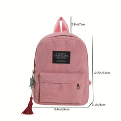 Tassel Pendant Large Capacity Backpack Corduroy Durable Lightweight Laptop Bag