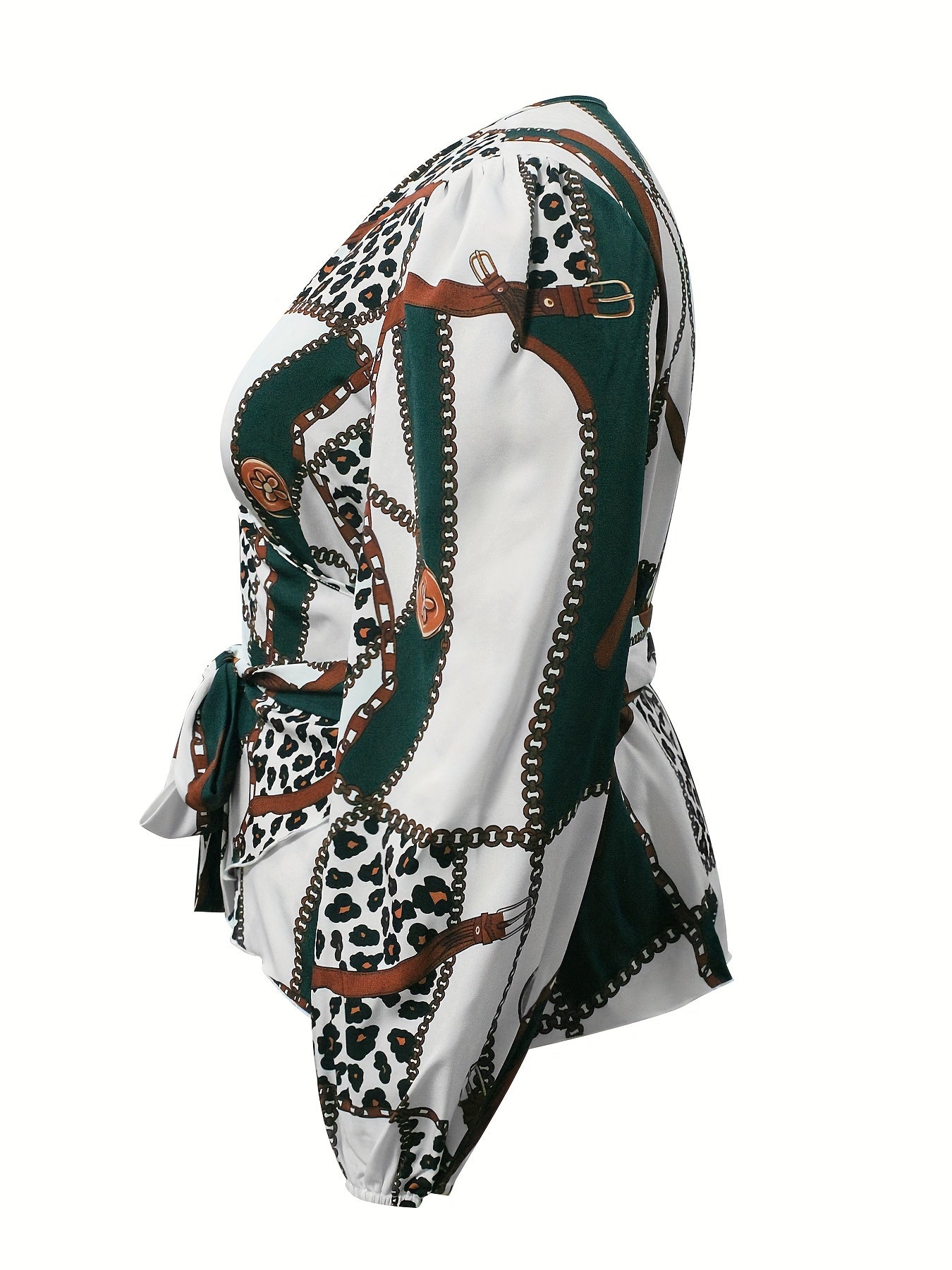  Women's Colorblock Leopard Print Long Sleeve Blouse