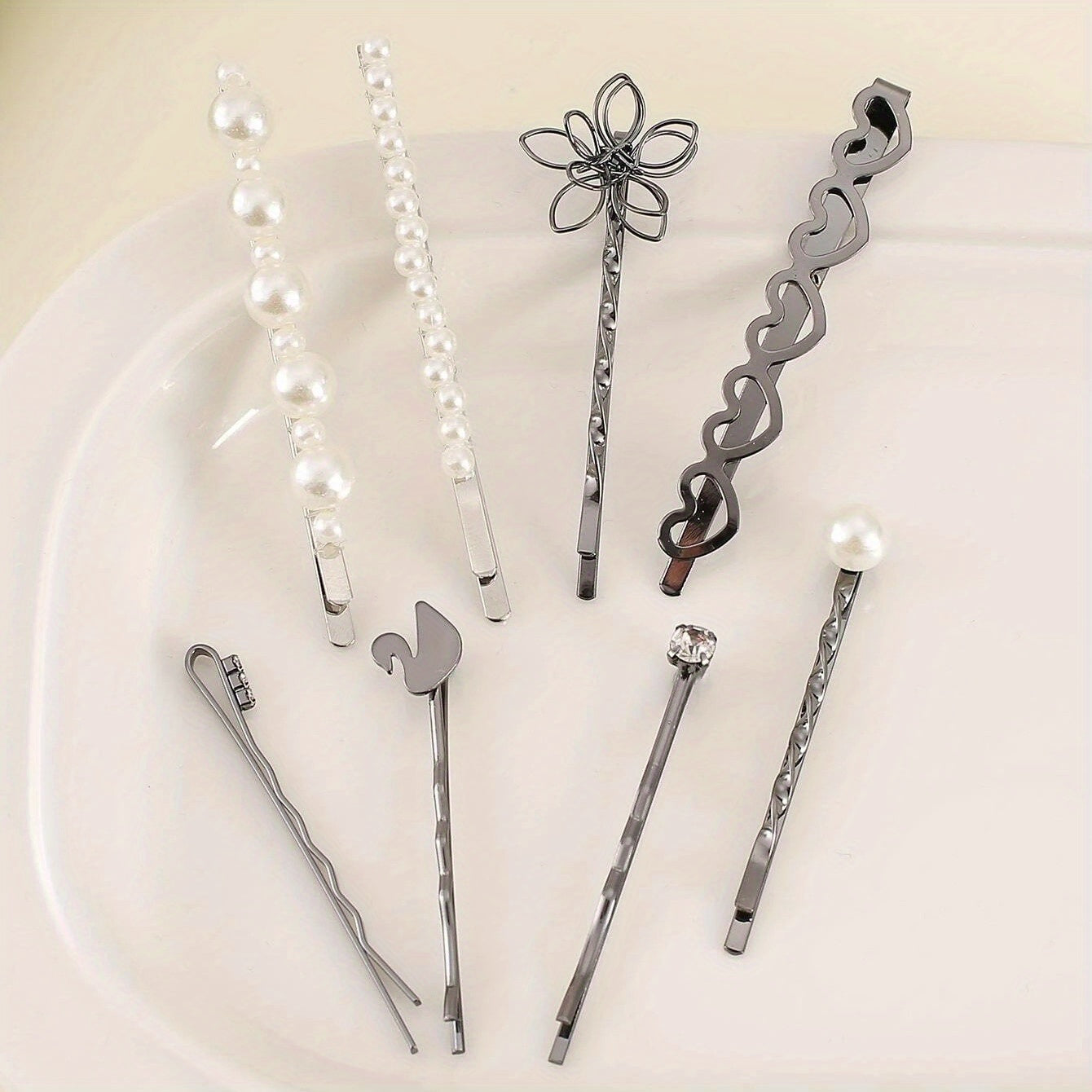 8pcs Pearl Beads Hair Clip Flower Hairpin Barrette