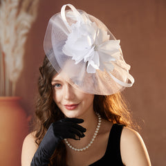 Women's Yellow Organza Veil Floral Accent Headwear