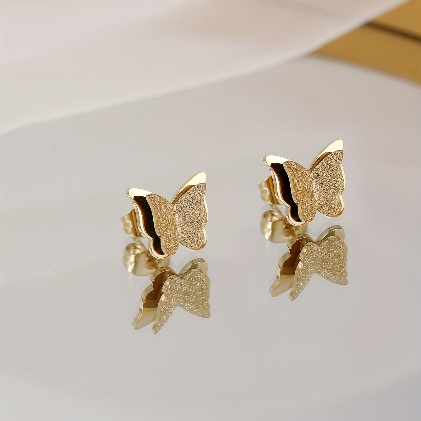 Double Layer Butterfly Stud Earrings Stainless Steel 14K Plated Casual Jewelry