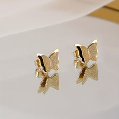 Double Layer Butterfly Stud Earrings Stainless Steel 14K Plated Casual Jewelry