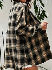  Plaid Print Button Up Long Sleeve Blouse