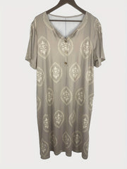  Boho Dress Women's Plus Floral Print Short Sleeve Round Neck Dress