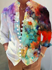 Ink Painting Style Pattern Men's Long Sleeve Shirt