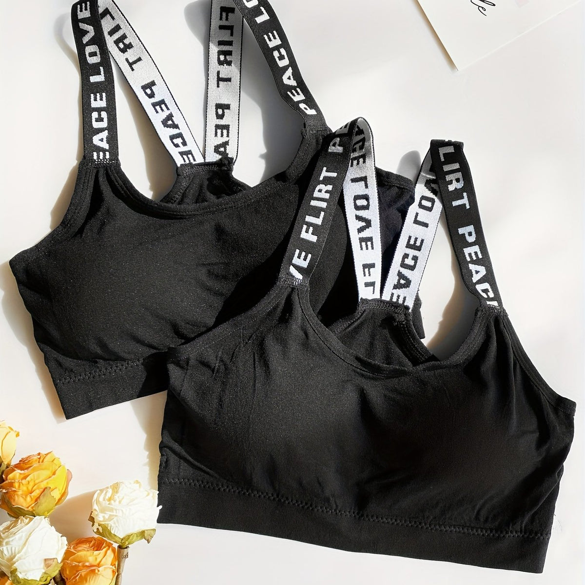 2pcs Letter Straps Sports Bras for Women