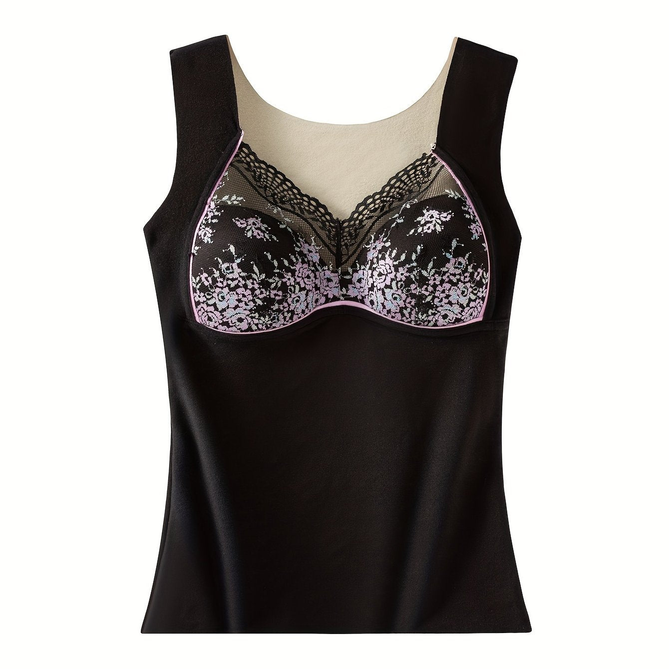 Floral Lace Trim Padded Tank Top
