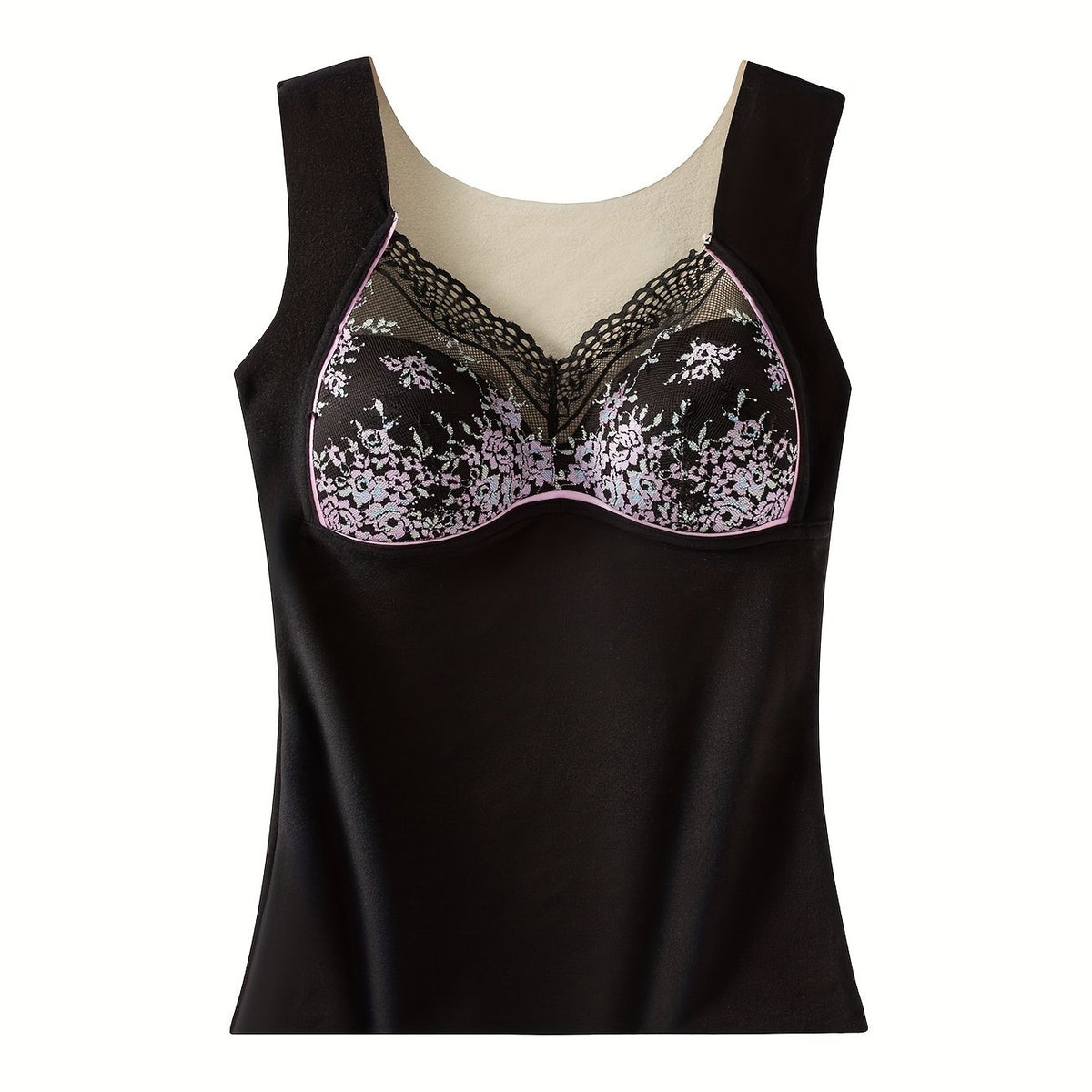 Floral Lace Trim Padded Tank Top