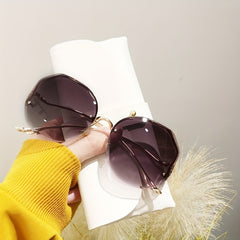 Oversized Rimless Sunglasses Ombre Lens Metal Frame UV400