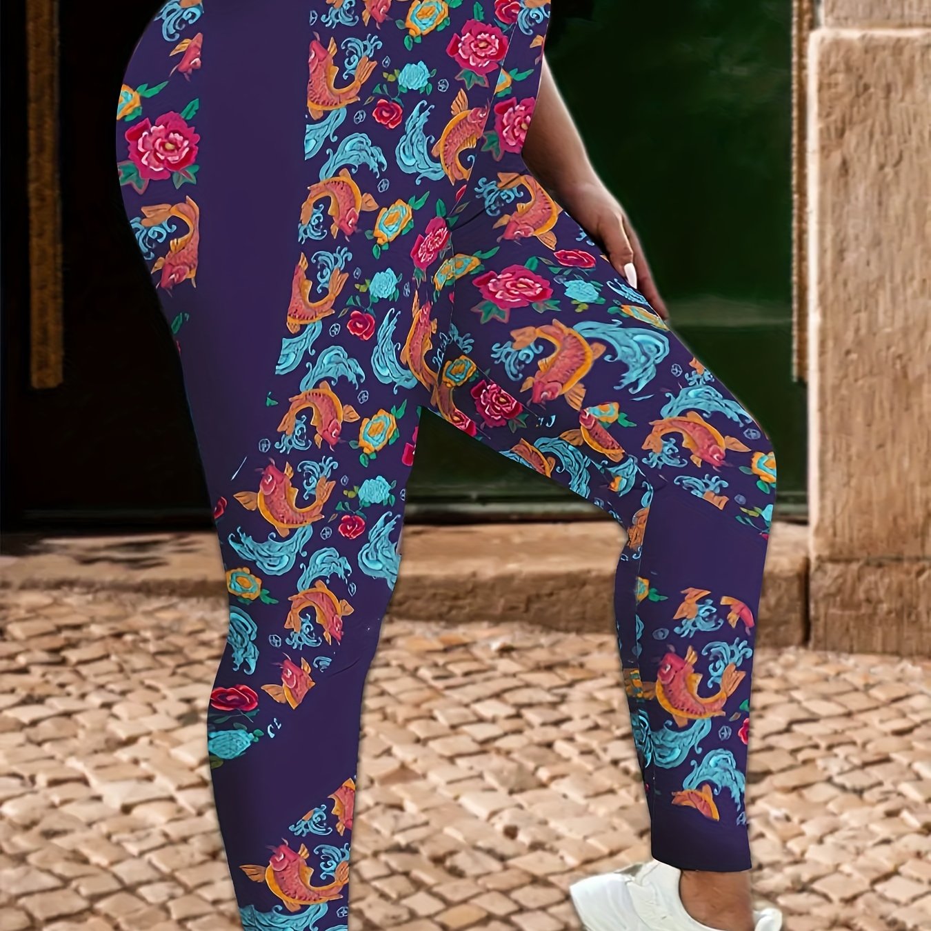  Fish Print High Waisted Yoga Leggings