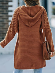 Solid Long Sleeve Hooded Duster Cardigan