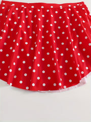  Polka Dot Print Tie Front Bra & Pleated Skort Swimsuit Set