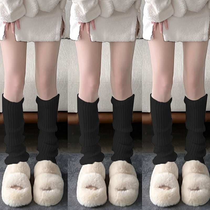 3 Pairs Ribbed Leg Warmers Knee High Socks Women's Stockings & Hosiery